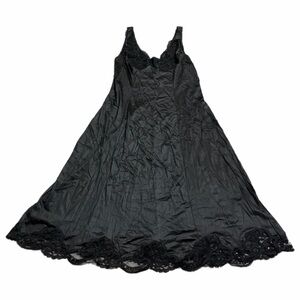 70s/80s French Vintage Valisere Paris Silky Lace Midi Slip Dress (Black) S/M